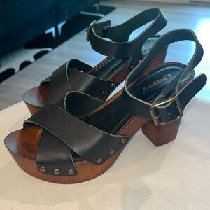 Boho hippie wooden summer heels never worn !!